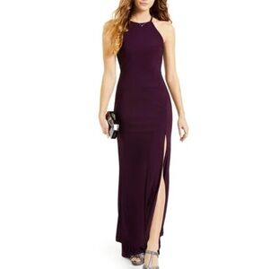 JUMP APPAREL Women’s Junior’s Black Slit Halter Maxi Evening Dress 3\4